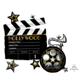 Black gold Hollywood movie clapboard foil balloon with star reel for award show from Parte Haus party supply store in Bethesda Maryland