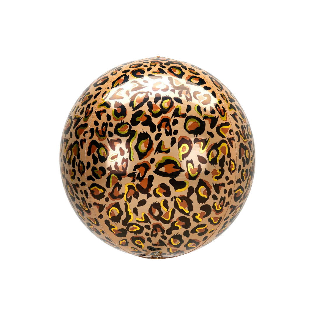 Black and gold 16in leopard print Orbz foil balloon for birthday parties – from Parte Haus party supply store in Bethesda, Maryland.