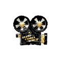 Black gold projector foil balloon with stars Hollywood theme from Parte Haus party supply store in Bethesda MD
