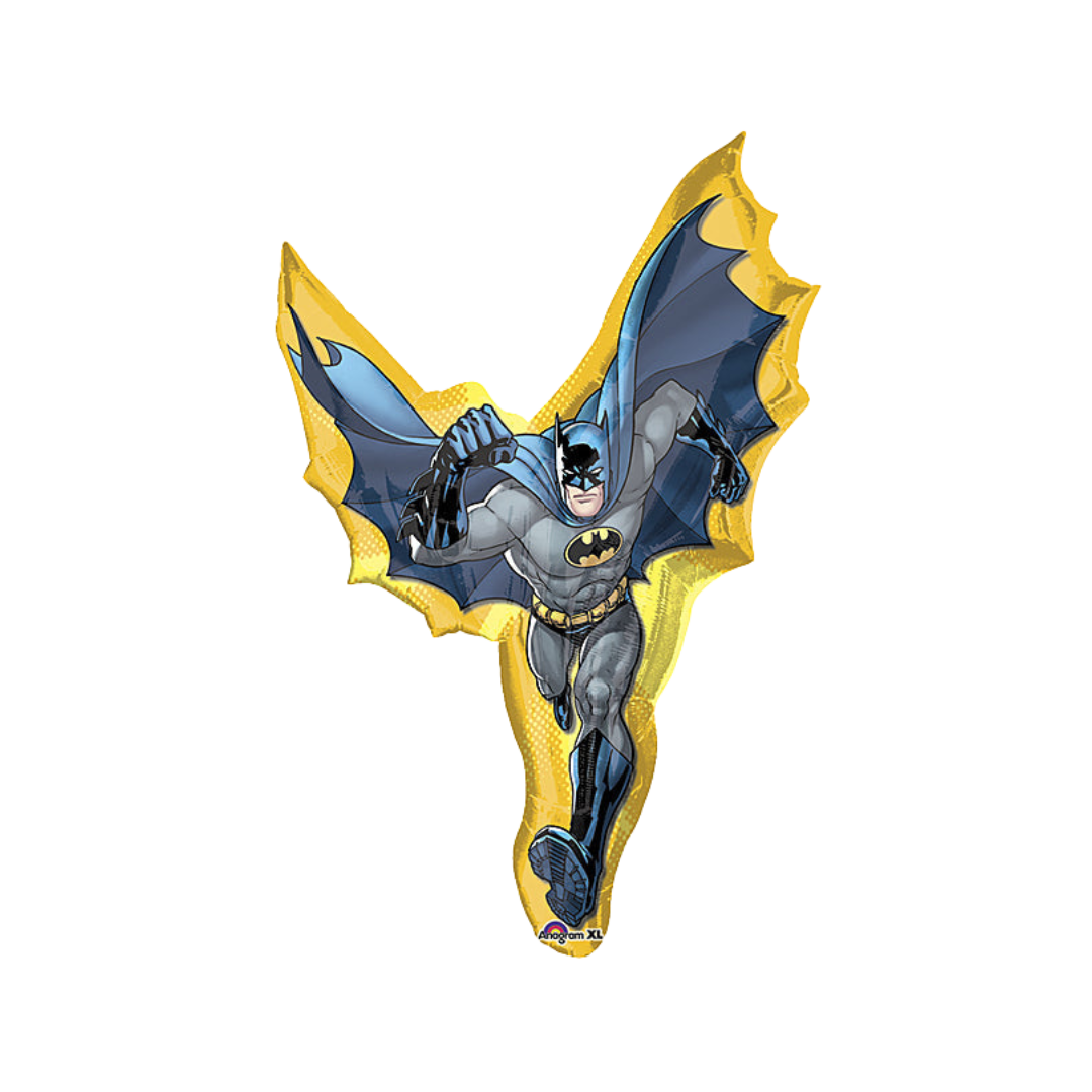 Black and gray 39in Batman superhero foil balloon for birthday parties – from Parte Haus party supply store in Bethesda, Maryland.