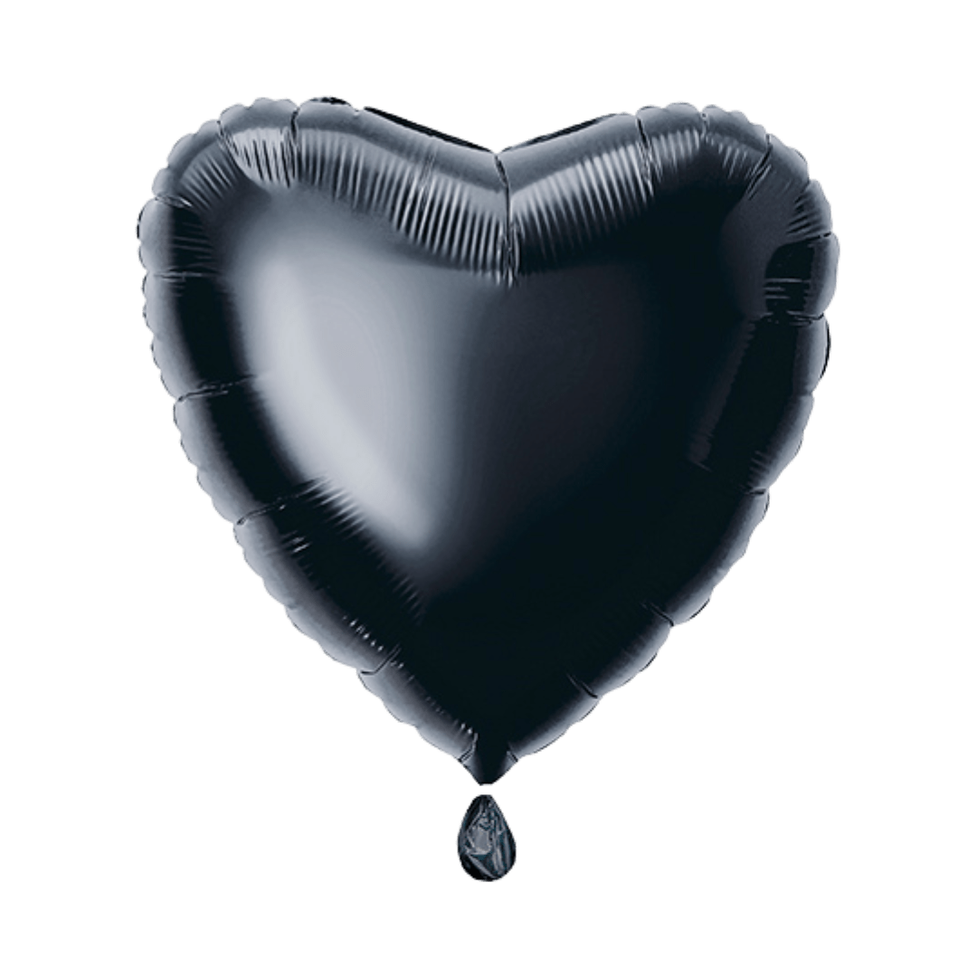Black 18in heart foil balloons in 12-pack with glossy finish for birthday or graduation parties – from Parte Haus party supply store in Bethesda, MD.