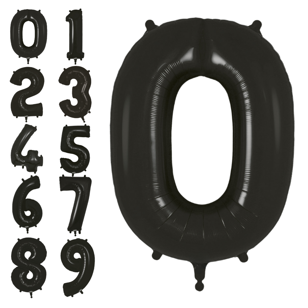 Black 34in number foil balloon for birthdays, anniversaries, or milestone parties – from Parte Haus party supply store in Bethesda, Maryland.