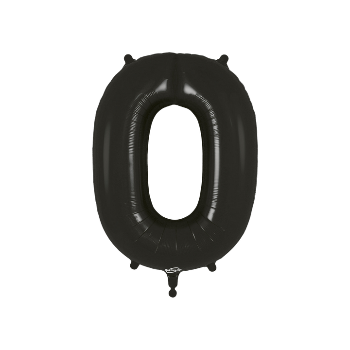 Black 34in number 0 foil balloon with sleek glossy finish for birthday or anniversary parties – from Parte Haus party supply store in Bethesda, MD.