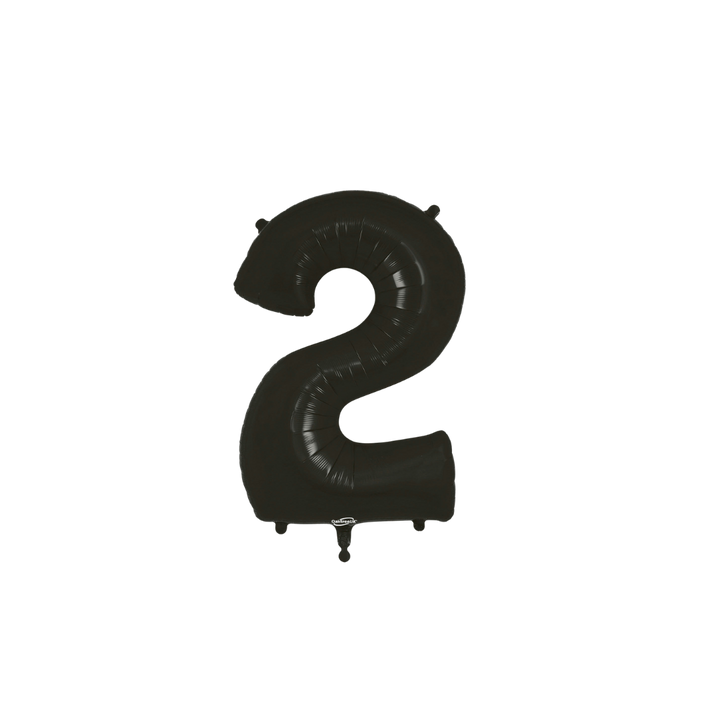 Black 34in number 2 foil balloon with sleek glossy finish for birthday or anniversary parties – from Parte Haus party supply store in Bethesda, MD.