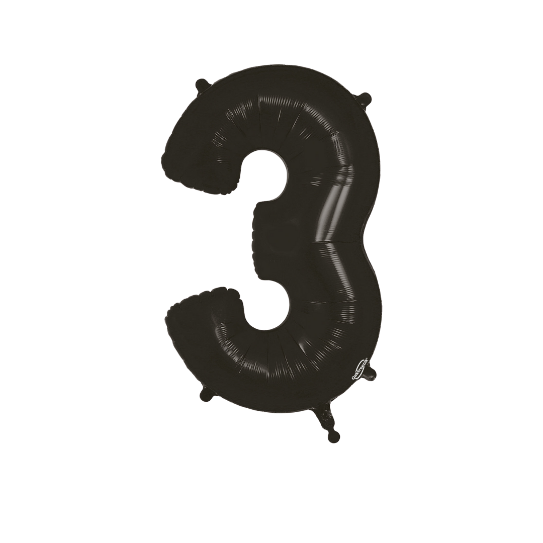 black number three foil balloon birthday or anniversary from Parte Haus party supply store in Bethesda Maryland