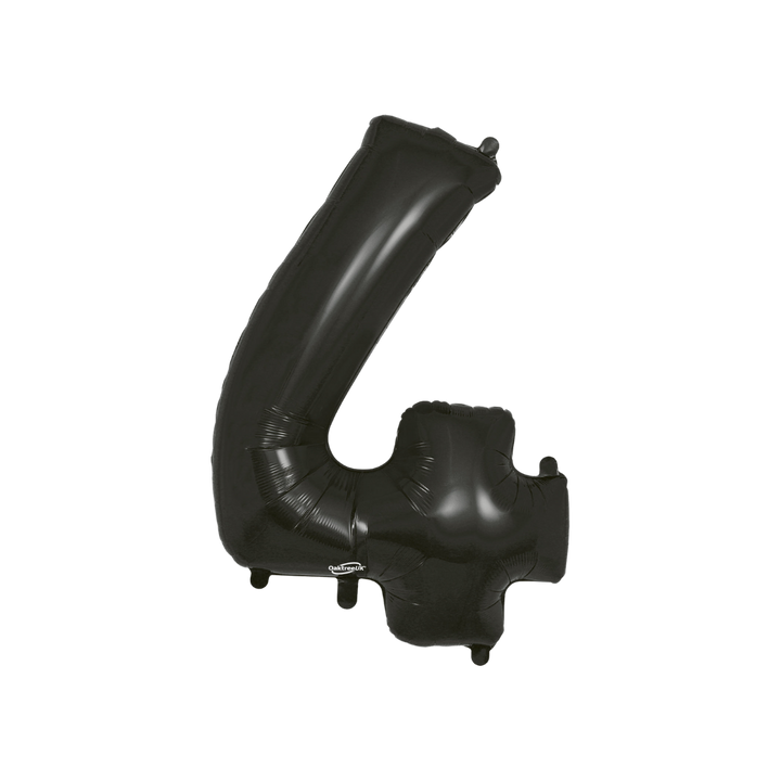 Black 34in number 4 foil balloon with sleek glossy finish for birthday or anniversary parties – from Parte Haus party supply store in Bethesda, MD.