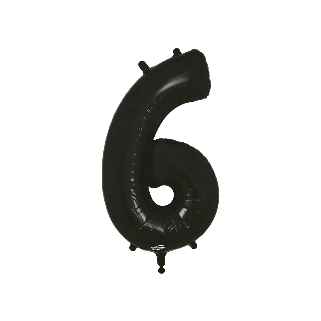 Black number 6 foil balloon for birthday or anniversary from Parte Haus party supply store in Bethesda Maryland