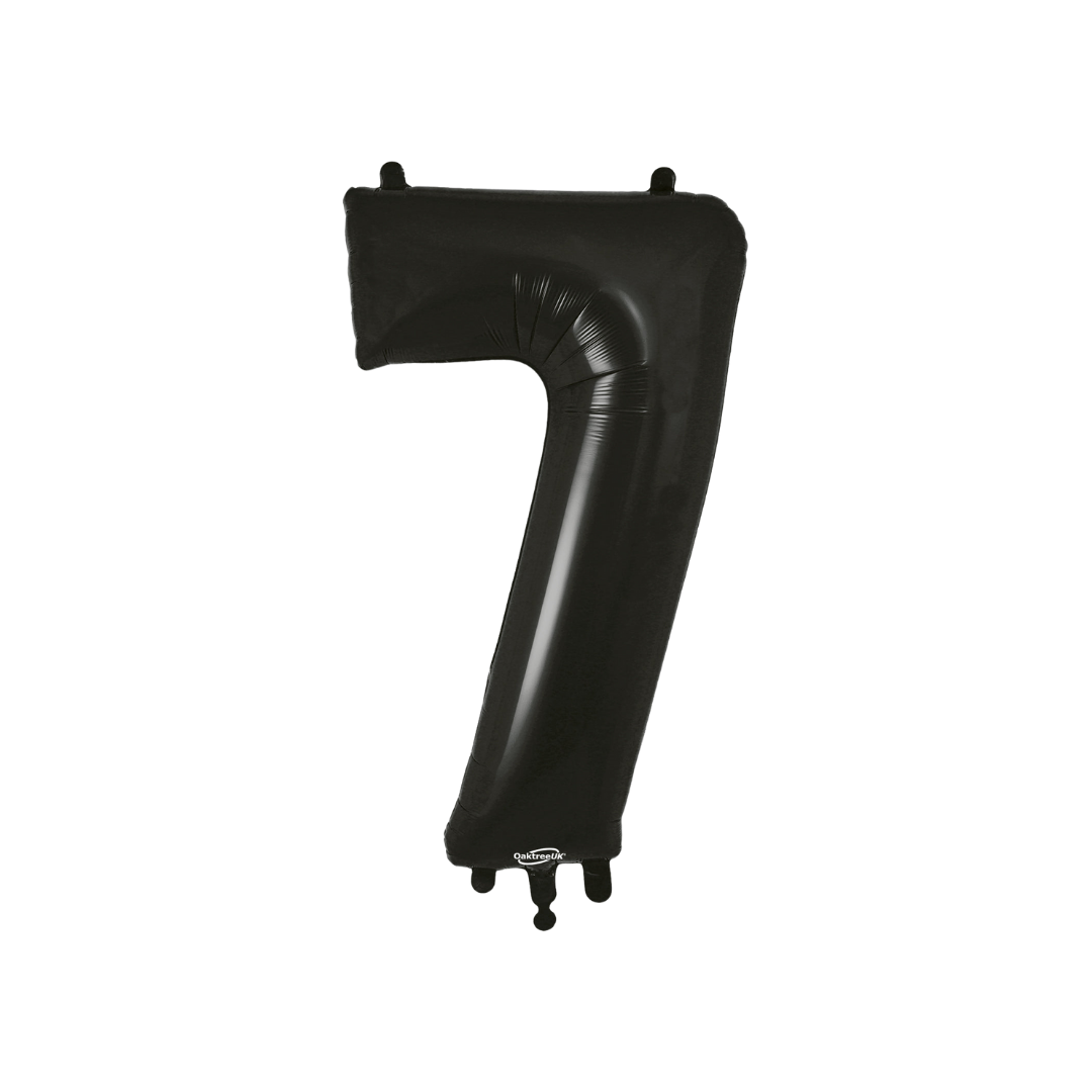Black number 7 foil balloon for birthday or anniversary from Parte Haus party supply store in Bethesda Maryland