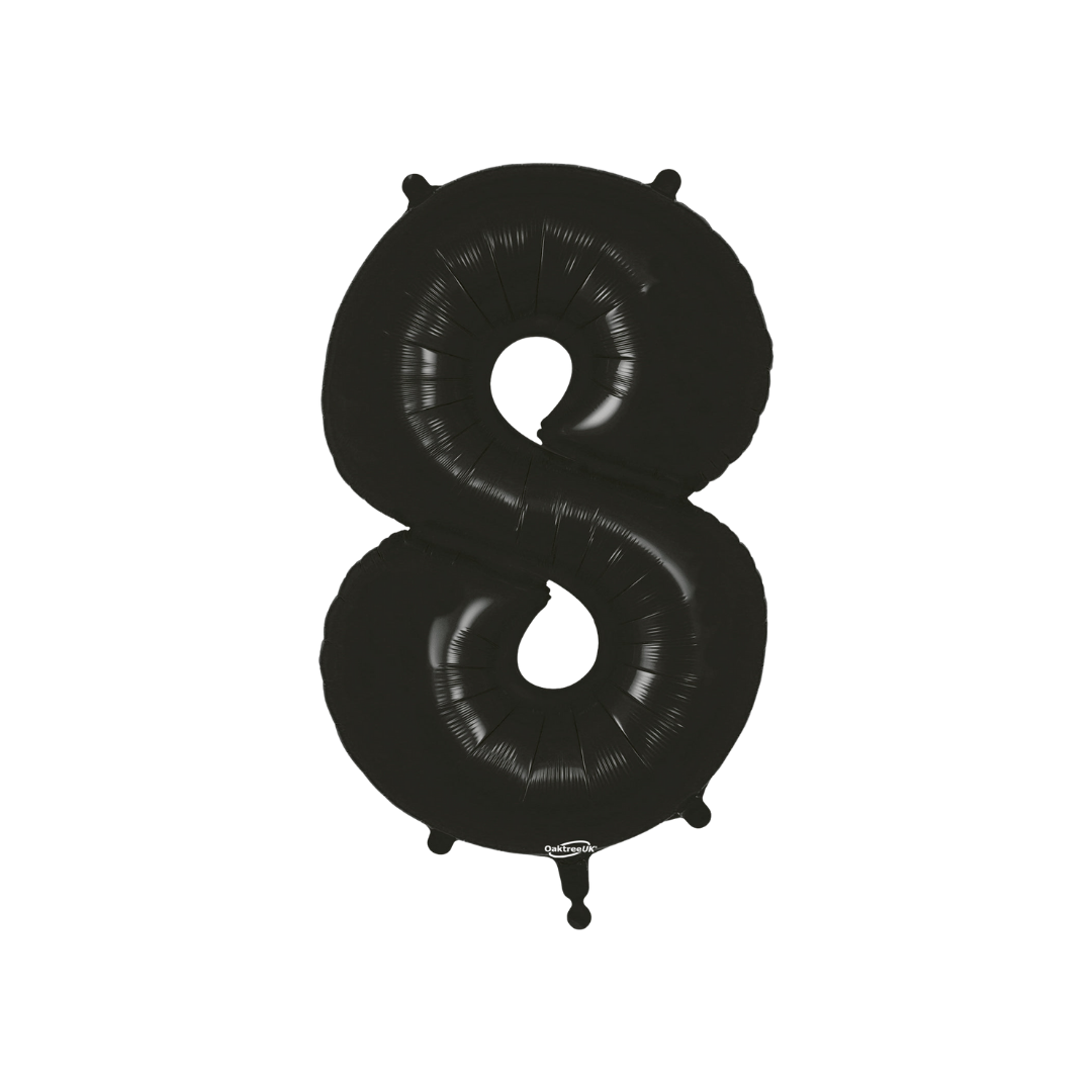 Black number 8 foil balloon shiny decoration for birthday from Parte Haus party supply store in Bethesda MD