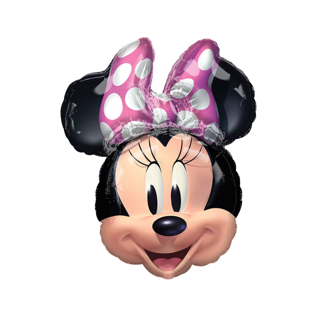 Black pink Minnie Mouse head foil balloon with polka dot bow for birthday from Parte Haus party supply store in Bethesda MD