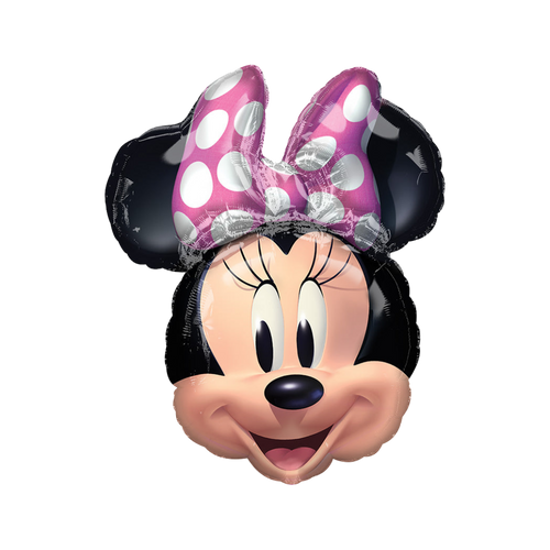 Black pink Minnie Mouse head foil balloon with polka dot bow for birthday from Parte Haus party supply store in Bethesda MD