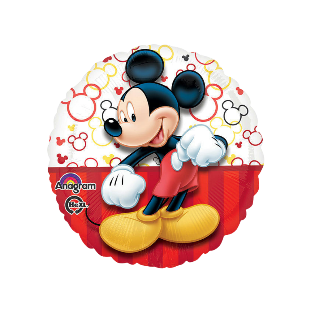 Black and red 18in Mickey Mouse foil balloon for birthday parties – from Parte Haus party supply store in Bethesda, Maryland.