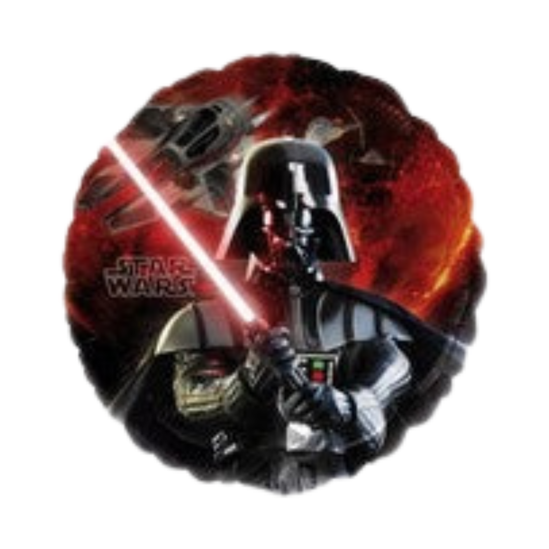 Black red Darth Vader foil balloon with lightsaber Star Wars birthday from Parte Haus party supply store in Bethesda MD