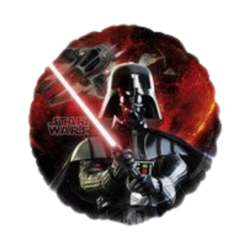 Black red Darth Vader foil balloon with lightsaber Star Wars birthday from Parte Haus party supply store in Bethesda MD
