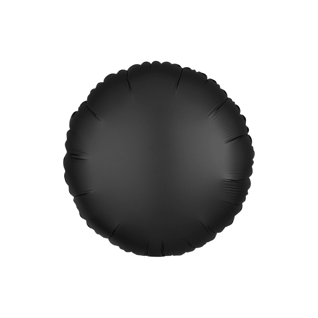Black satin 18in foil balloon with smooth matte finish for birthday or graduation parties – from Parte Haus party supply store in Bethesda, Maryland.