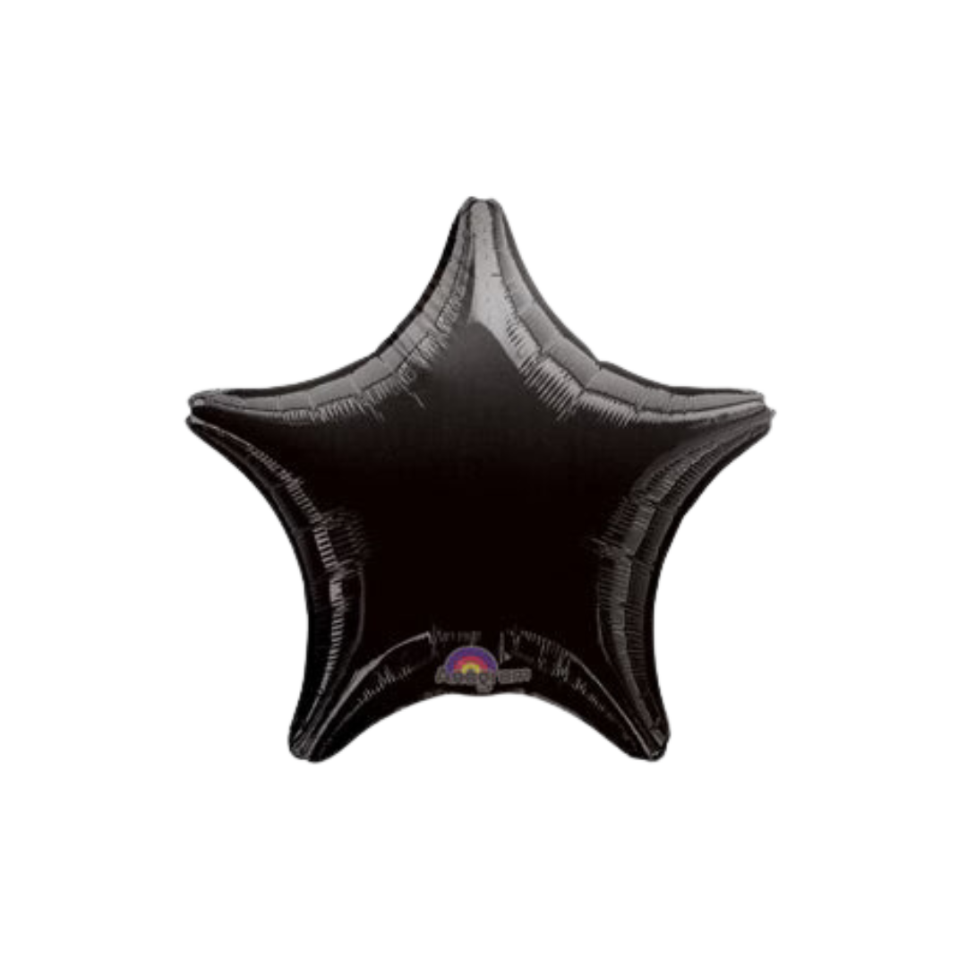 Black 18in star foil balloon with sleek reflective finish for birthday or congratulations parties – from Parte Haus party supply store in Bethesda, Maryland.