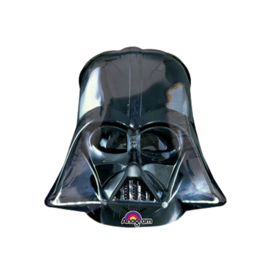 Black Darth Vader foil balloon shaped like Star Wars character for birthday from Parte Haus party supply store in Bethesda Maryland