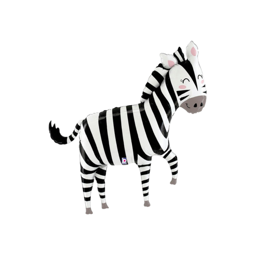 Black white zebra foil balloon with cute stripes for jungle party theme from Parte Haus party supply store in Bethesda MD