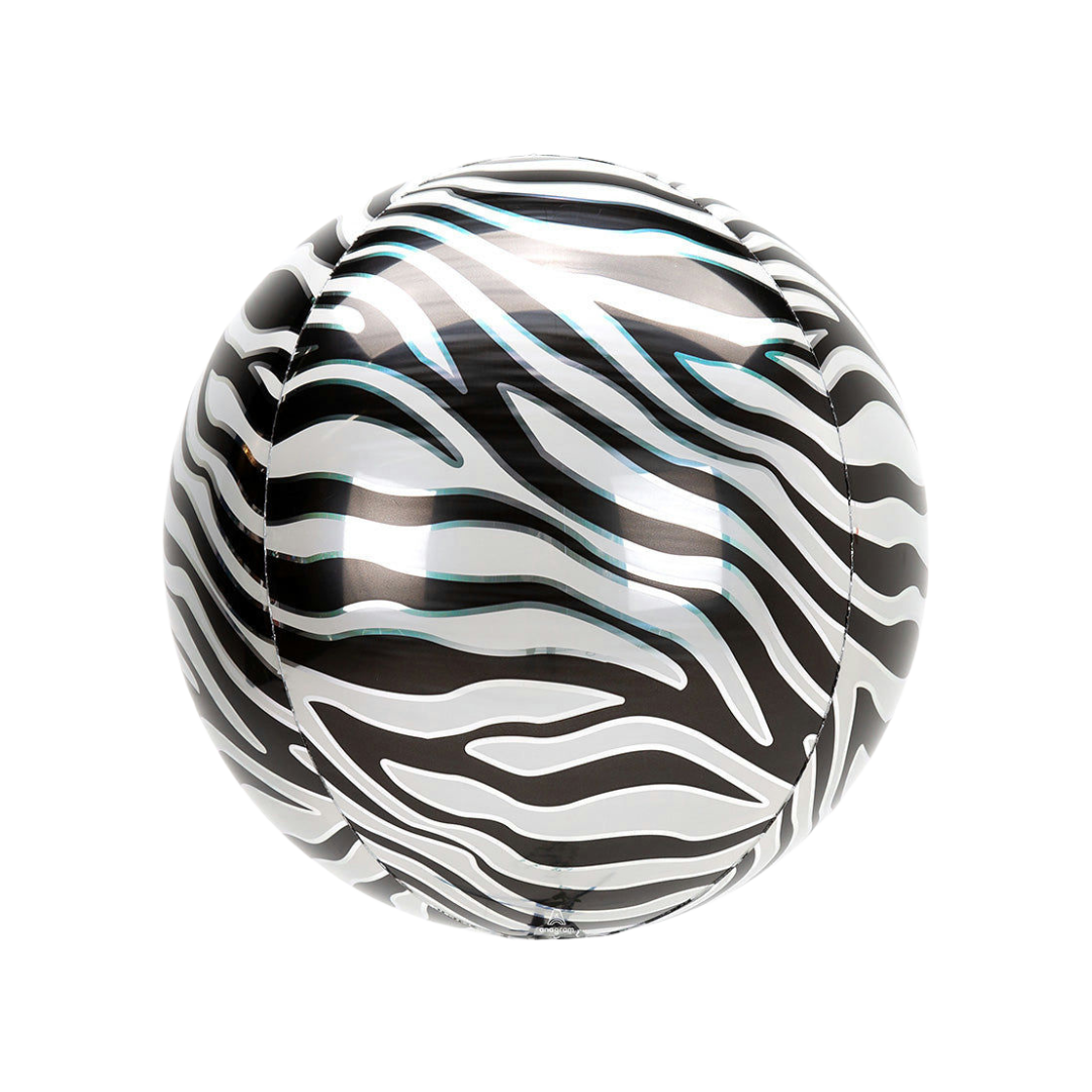 Black and white 16in zebra print Orbz foil balloon for birthday parties – from Parte Haus party supply store in Bethesda, Maryland.