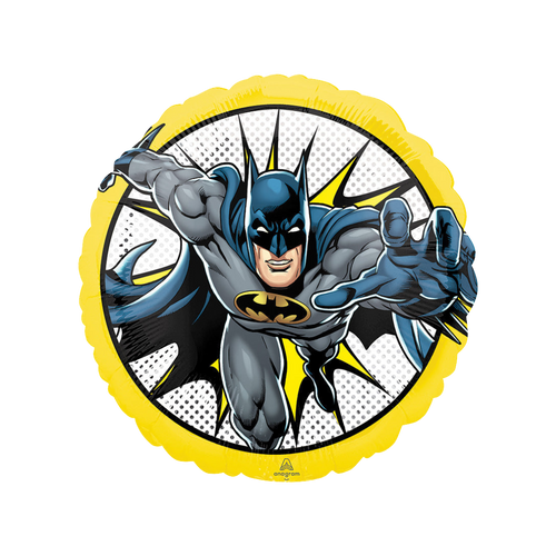 Black yellow Batman foil balloon with Batman graphic superhero theme from Parte Haus party supply store in Bethesda MD