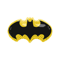 Black yellow Batman logo foil balloon superhero birthday theme from Parte Haus party supply store in Bethesda MD