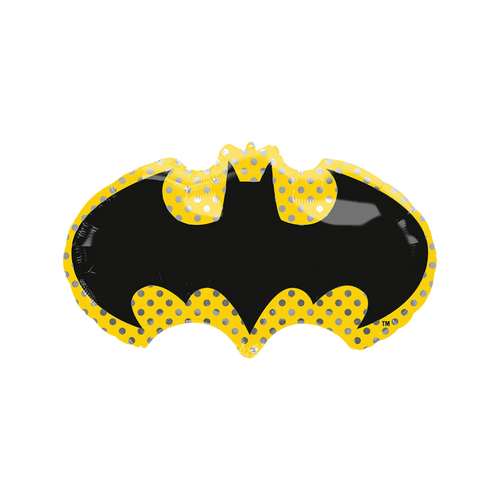 Black yellow Batman logo foil balloon superhero birthday theme from Parte Haus party supply store in Bethesda MD