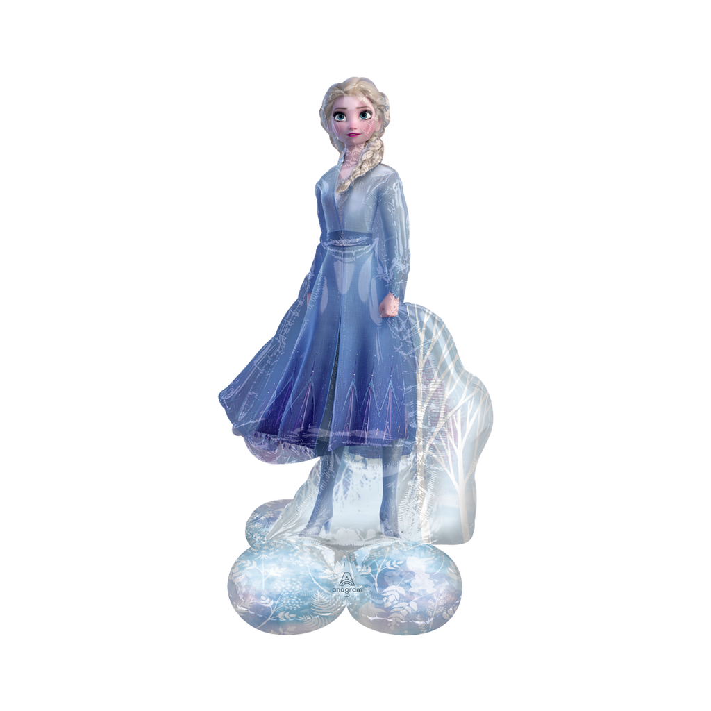 Blue Elsa foil balloon shaped like Frozen character birthday decoration from Parte Haus party supply store in Bethesda MD