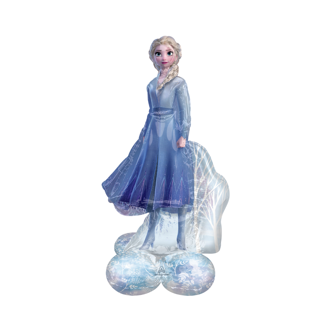 Blue Elsa foil balloon shaped like Frozen character birthday decoration from Parte Haus party supply store in Bethesda MD
