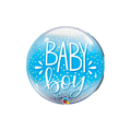 Blue gold confetti bubble balloon with baby boy wording for gender reveal from Parte Haus party supply store in Bethesda MD