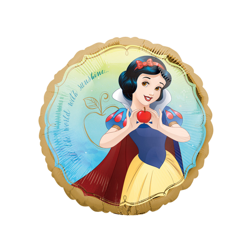 Blue gold Snow White foil balloon with princess holding apple birthday theme from Parte Haus party supply store in Bethesda MD