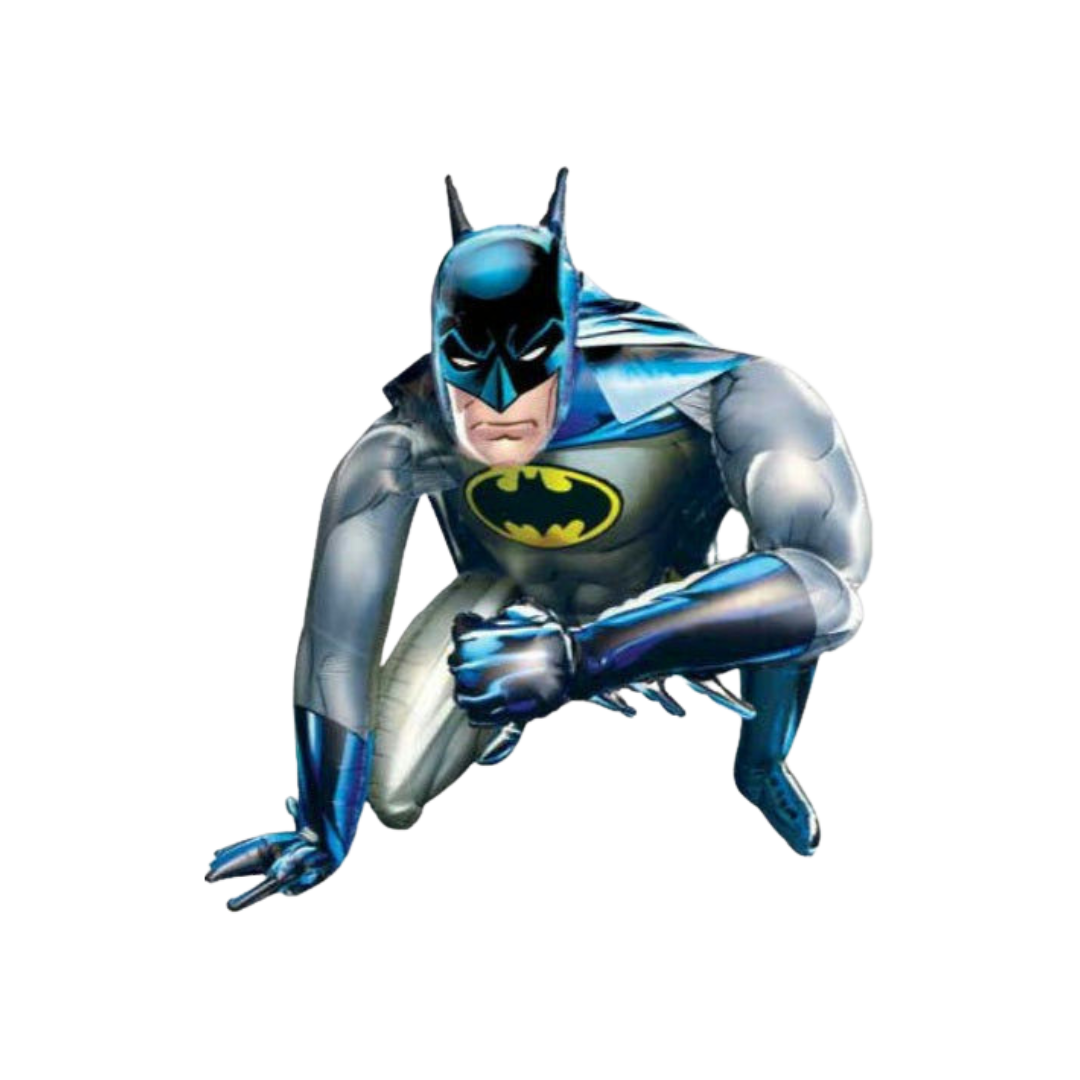 Blue gray Batman foil balloon superhero crouching for birthday from Parte Haus party supply store in Bethesda MD