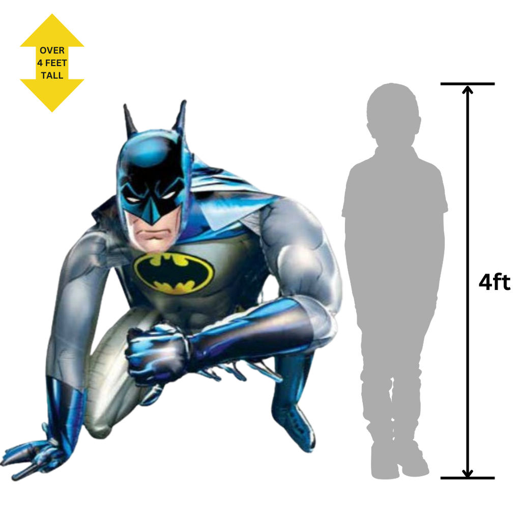 Blue gray Batman superhero foil balloon crouching for birthday from Parte Haus party supply store in Bethesda MD