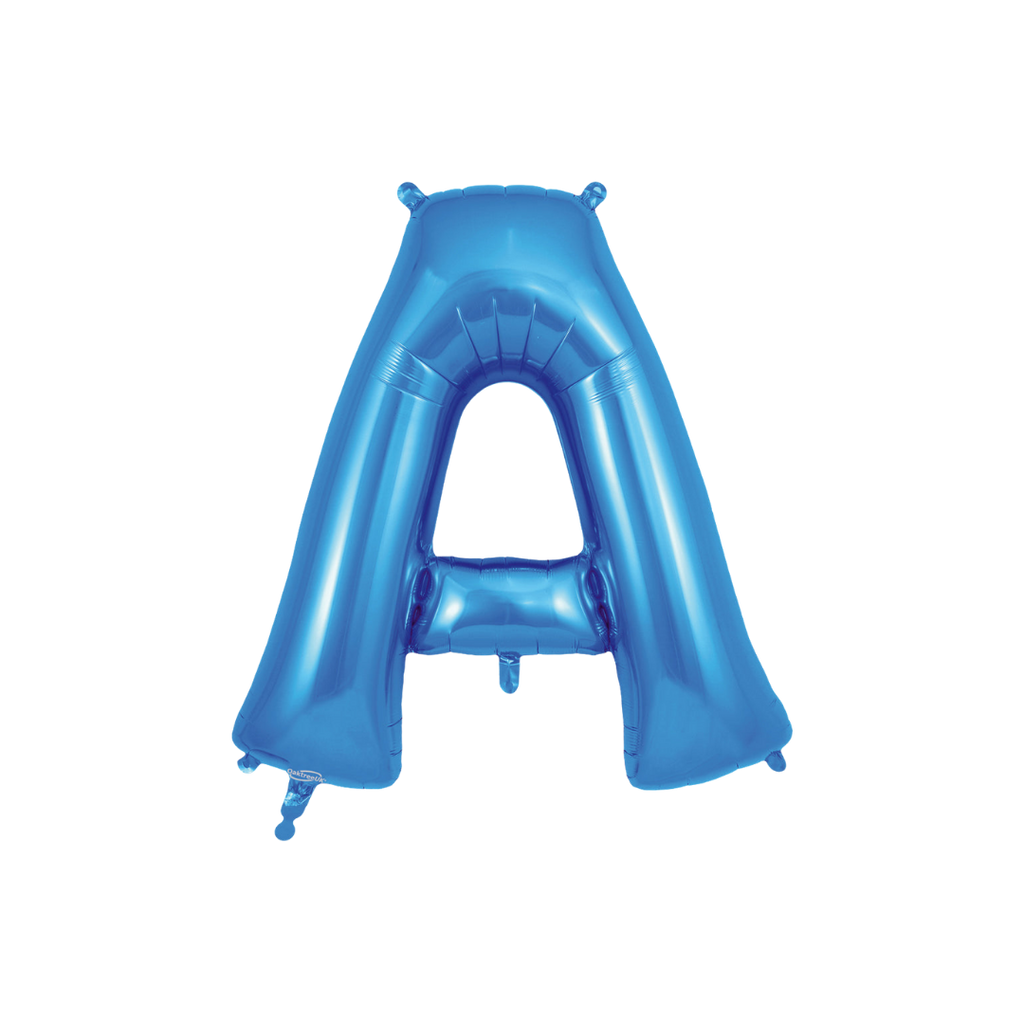 Blue letter A foil balloon birthday celebration from Parte Haus party supply store in Bethesda Maryland
