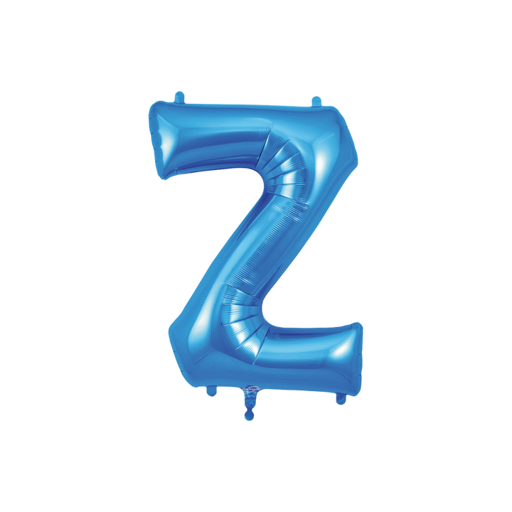 Blue 34in letter Z foil balloon with glossy finish for birthday or celebration parties – from Parte Haus party supply store in Bethesda, MD.