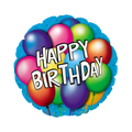 blue multicolor foil balloon with happy birthday text birthday theme from Parte Haus party supply store in Bethesda MD