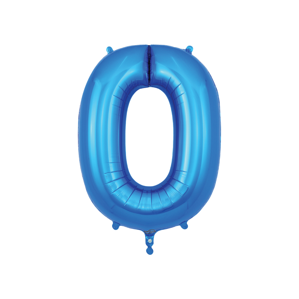 Blue number 0 foil balloon for birthday or anniversary from Parte Haus party supply store in Bethesda MD