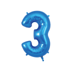 Blue number three foil balloon birthday decoration from Parte Haus party supply store in Bethesda Maryland