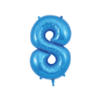 Blue number 8 foil balloon for birthday or anniversary from Parte Haus party supply store in Bethesda Maryland