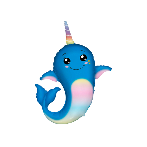 Blue ombre narwhal foil balloon with cute face under the sea birthday from Parte Haus party supply store in Bethesda MD