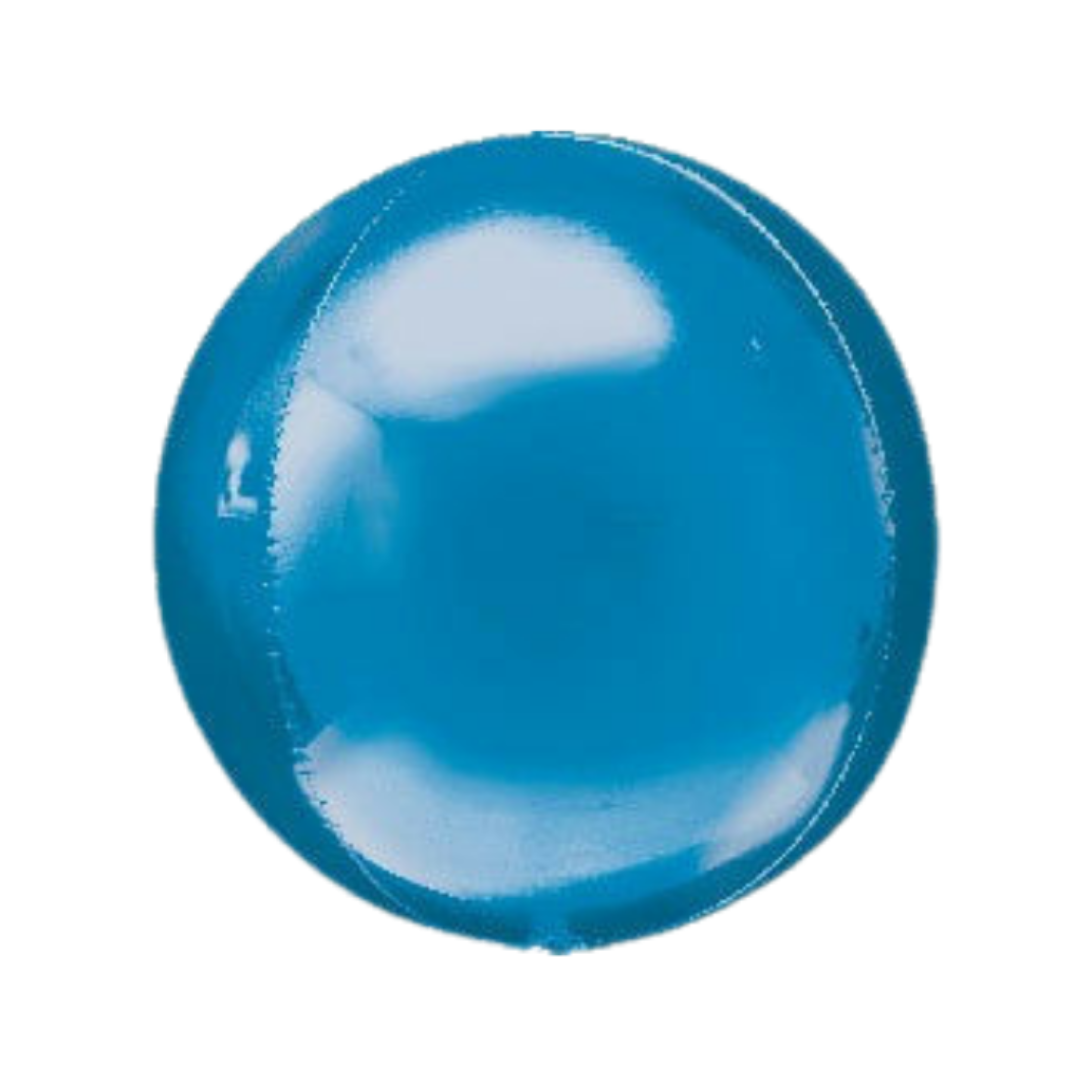 Blue 16in orbz foil balloon with glossy finish – from Parte Haus party supply store in Bethesda, Maryland.
