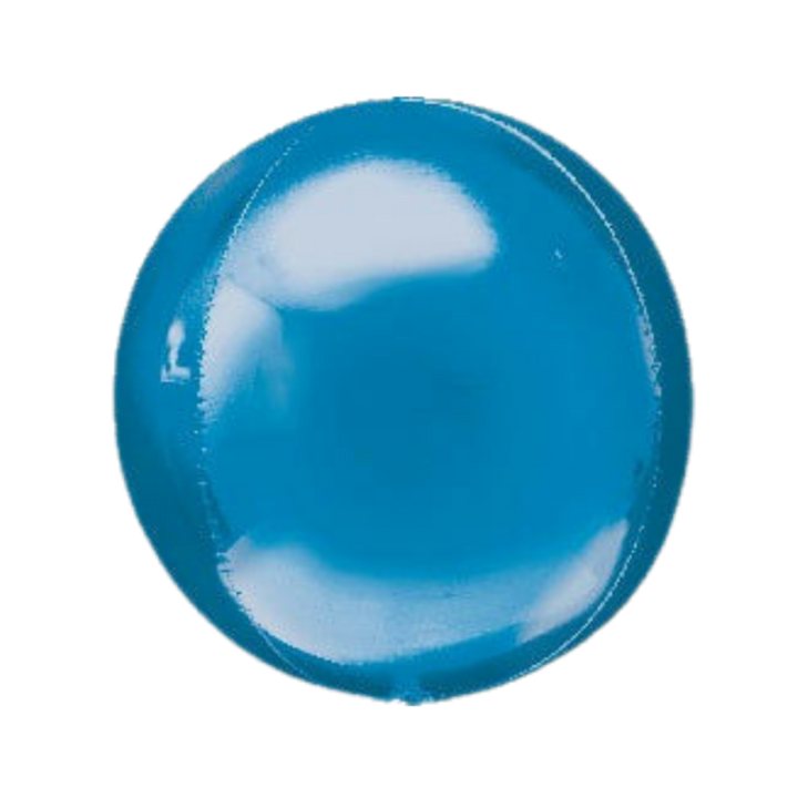 Blue 16in orbz foil balloon with glossy finish – from Parte Haus party supply store in Bethesda, Maryland.