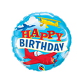 blue red airplane foil balloon with happy birthday and airplanes aviation birthday from Parte Haus party supply store in Bethesda MD