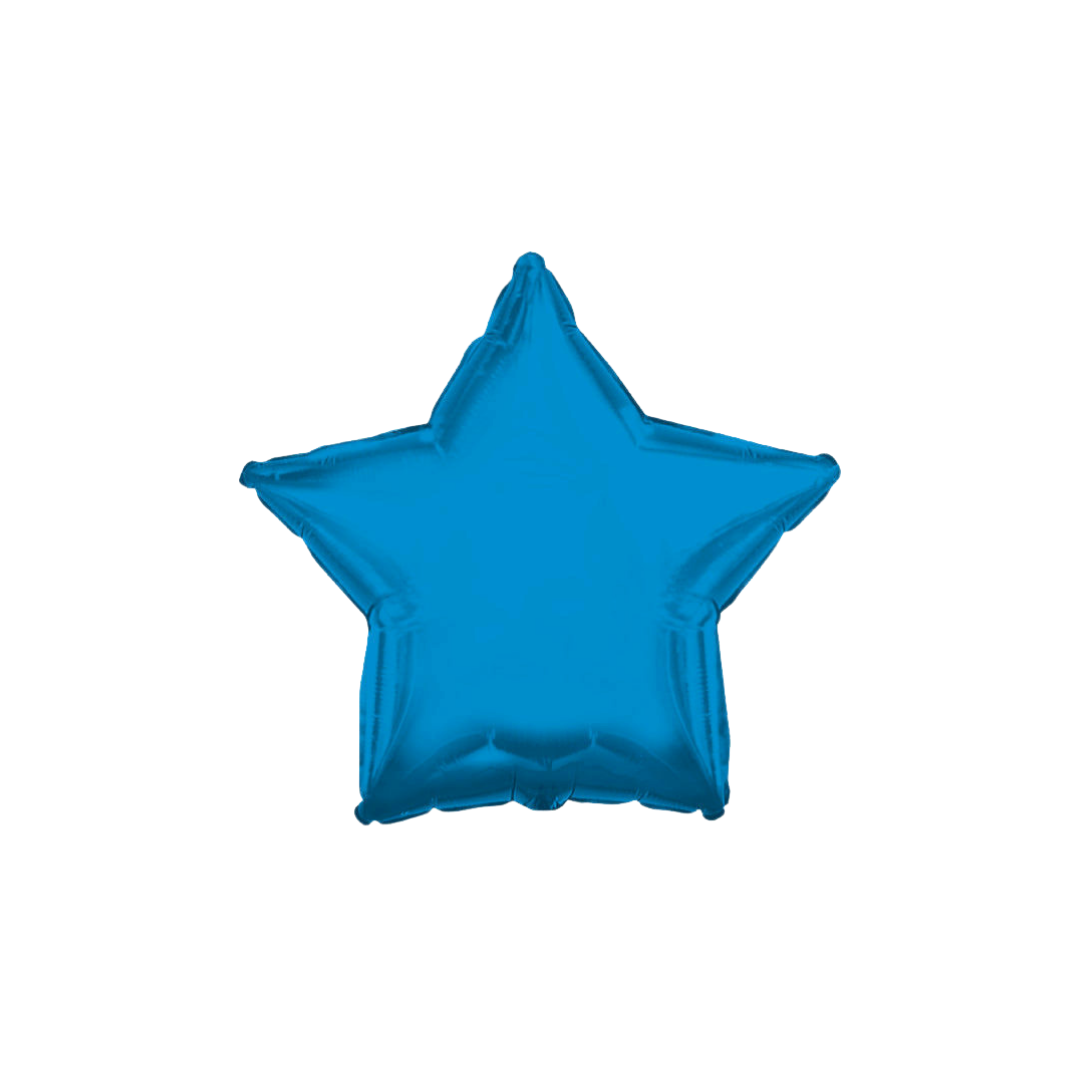 Blue 18in star foil balloon with bright glossy finish for birthday or celebration parties – from Parte Haus party supply store in Bethesda, MD.
