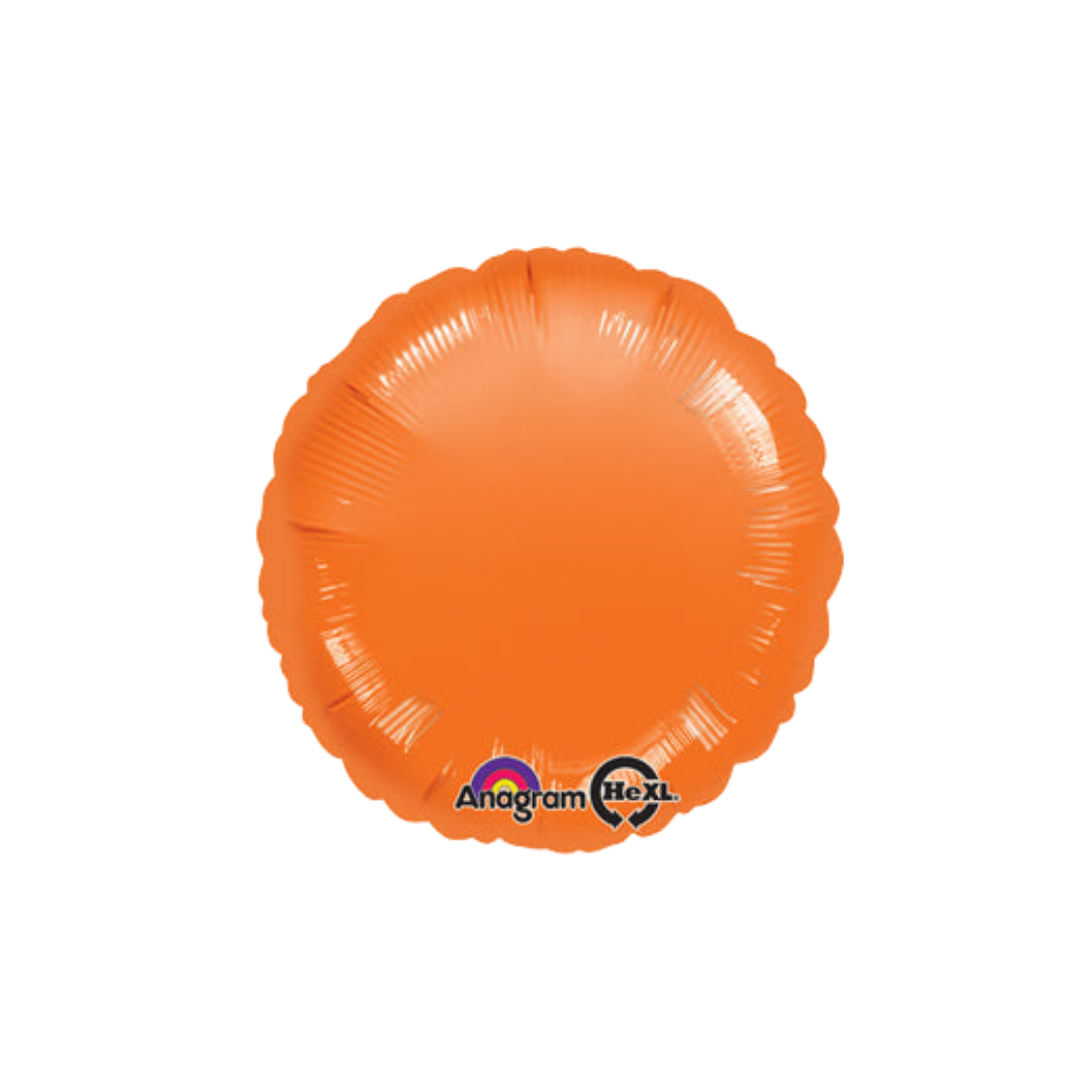 Bright orange 18in foil balloon from Parte Haus in Bethesda, Maryland for farm, construction, dinosaur, jungle, and sports party décor.