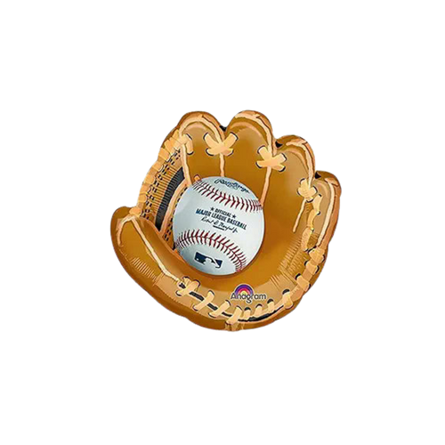 Brown baseball glove foil balloon with baseball for birthday from Parte Haus party supply store in Bethesda MD