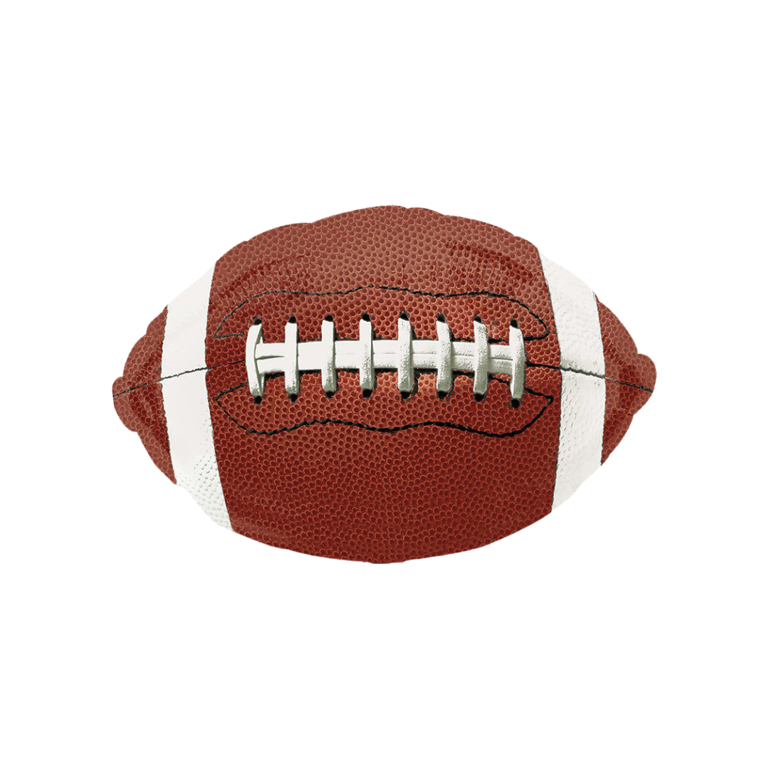 Brown football foil balloon with white laces birthday decoration from Parte Haus party supply store in Bethesda MD.