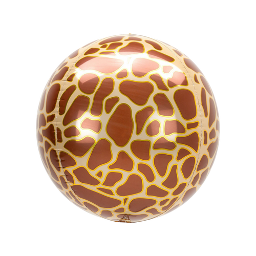Brown giraffe print orbz foil balloon round animal theme from Parte Haus party supply store in Bethesda MD