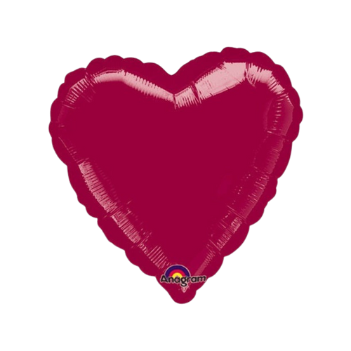 Burgundy heart foil balloon shiny decoration for romantic celebration from Parte Haus party supply store in Bethesda Maryland