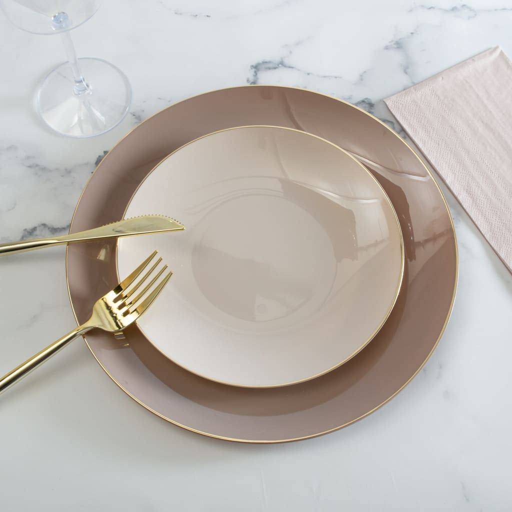 Taupe Gold Rimmed Plastic Plates