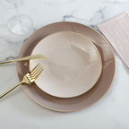 Blush and gold plate set elegant dinnerware for celebrations from Parte Haus party supply store in Bethesda Maryland